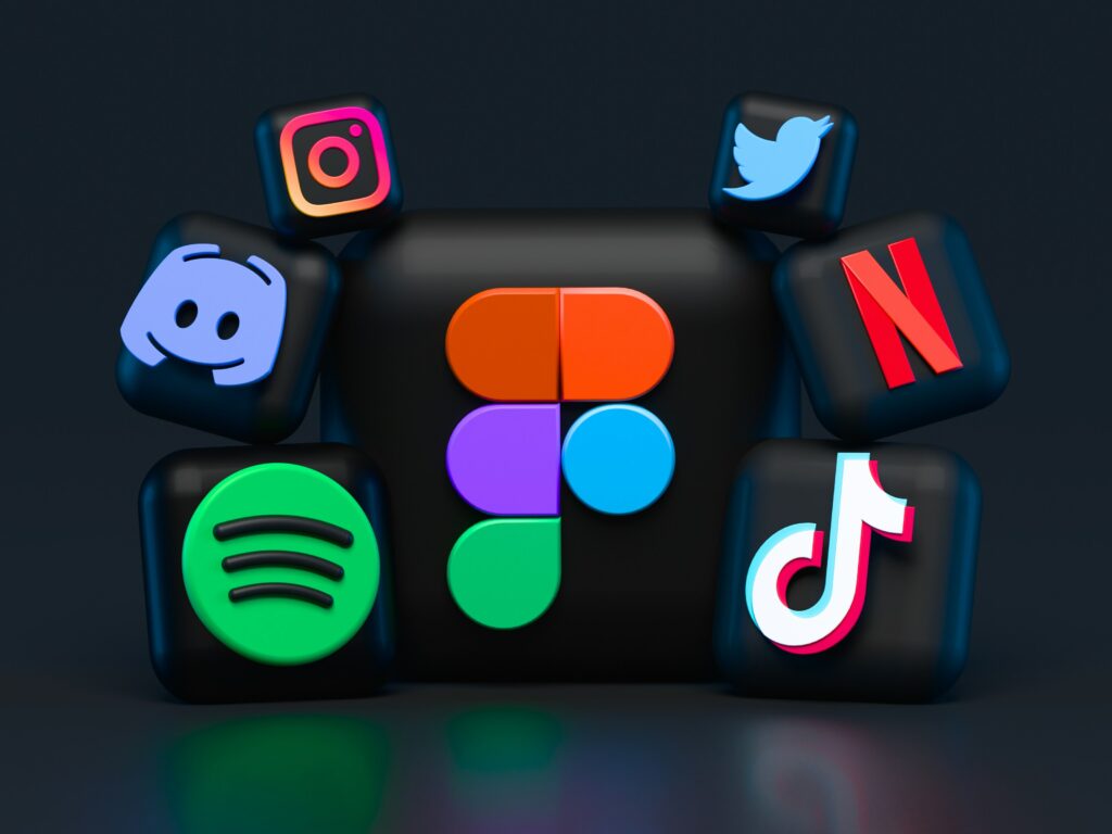 Image of icons for different social media platforms like Instagram, Tiktok, Discord, Twitter, and Spotify