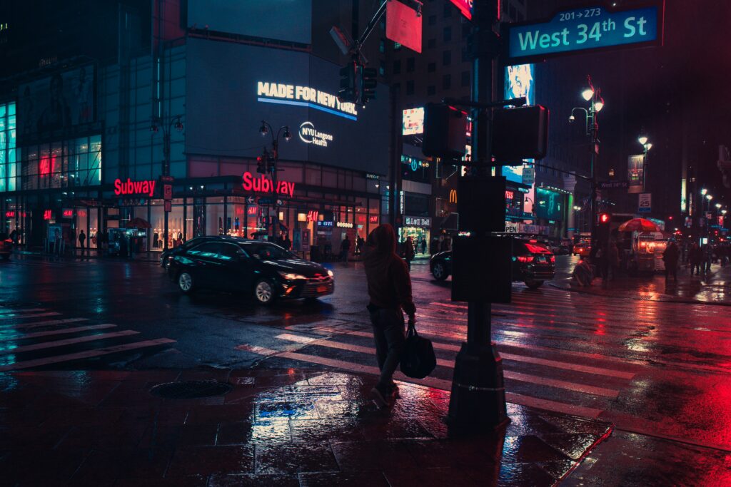 An image showing city streets at night.