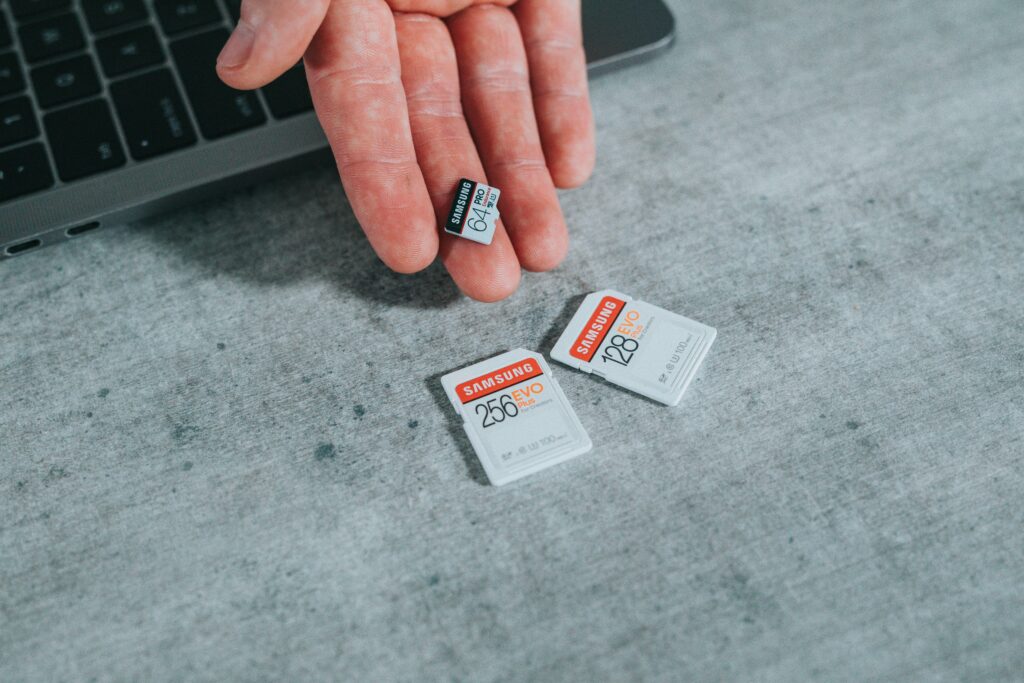 Image showing three memory cards - 256, 128, and 64 GB