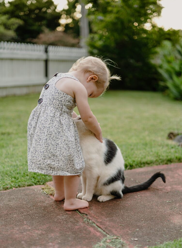 image of a young girl petting a cat