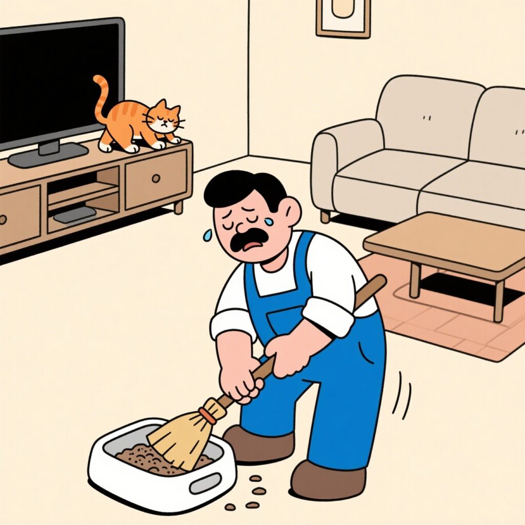 the cat owner was helplessly cleaning up his cat's feces 6