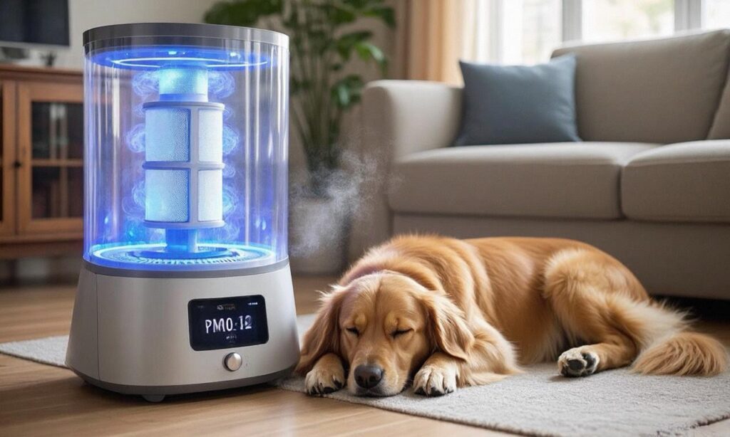 a working air purifier, filter hair