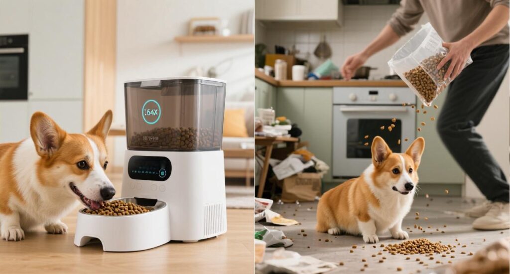 manual feed a dog vs smart food pet dispenser 2