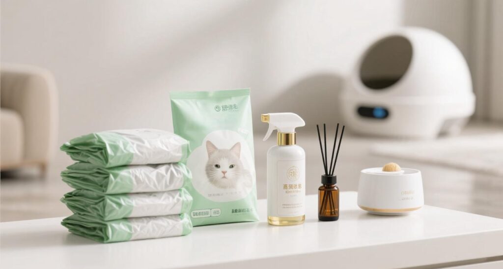 smart cat litter box consumables from garbage bags to deodorants